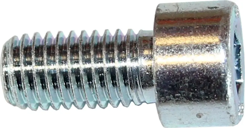 Zylinderschraube mit sechsseitigem Kopf, aus Metall gefertigt. Sichtbare Gewinde und Oberflächenbehandlung. Produkt von Wolf.